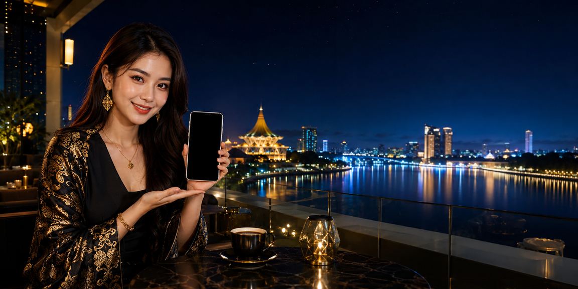 Pemain di Kuching menggunakan telefon untuk log masuk ke platform kasino mudah alih 918kisser